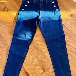 Michael Kors Dark Blue Sailor Skinny Jeans with Gold Accents